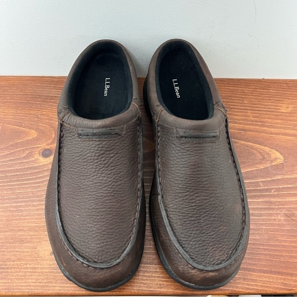 L.L. Bean Men's Pebbled Rugged Dark Brown Leather Comfort Moc Slides NEW 8 Fall - Picture 7 of 13